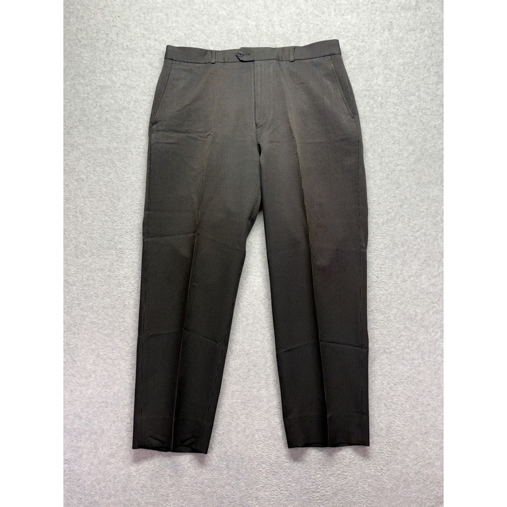 Alfani Mens Dress Pants 36x30 Black Pinstripe Flat Front Straight Leg Trousers